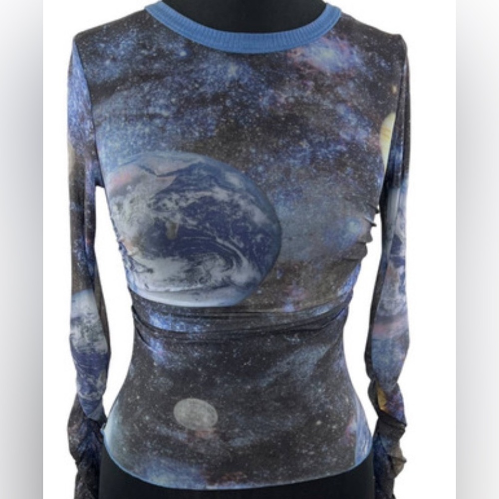 Women's Urban Outfitters Blue Galaxy Mesh Top - Size XS